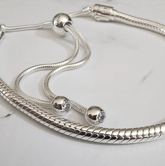 Pandora Polished Silver Adjustable Snake Chain Necklace - Silver - Picture 6 of 6